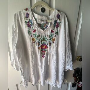 Embroidered White Women's Top
